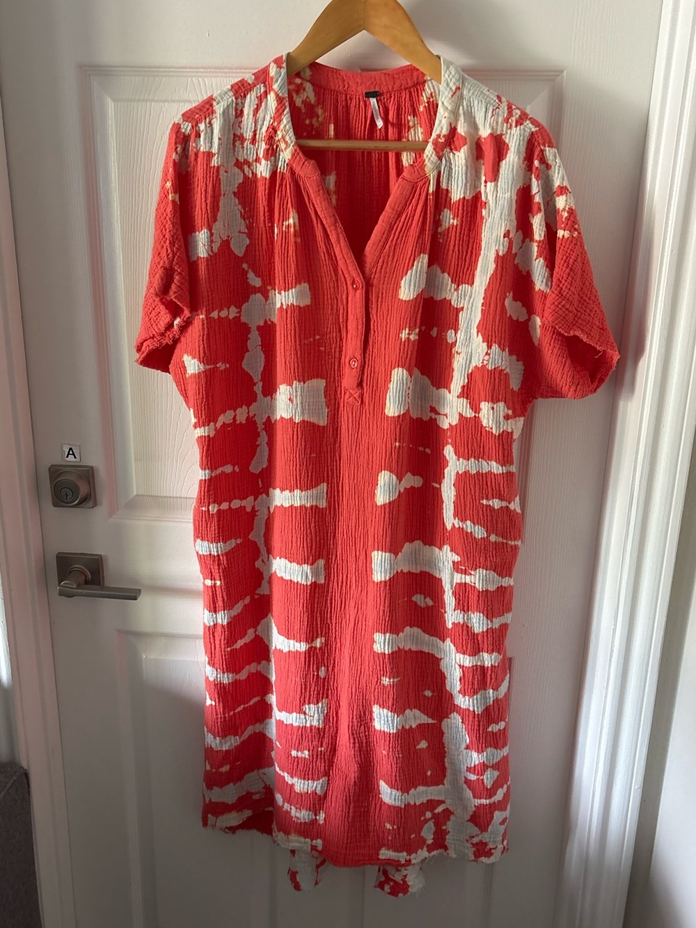 Young Fabulous & Broke Coral Tie-Dye Baja Kaftan Midi Dress Size M/L